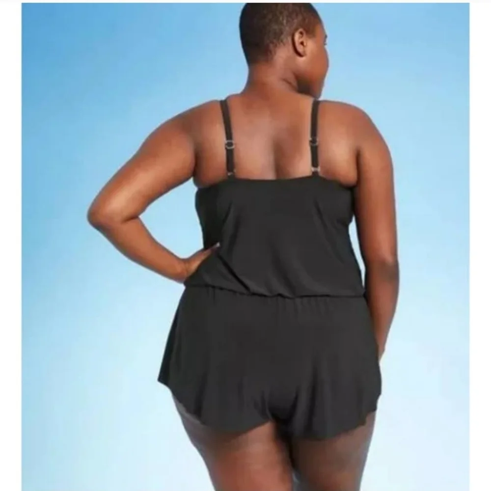 Aqua Green Swimwear Women's Plus Size One Piece Swimsuit Romper ~ Black - Picture 3 of 10